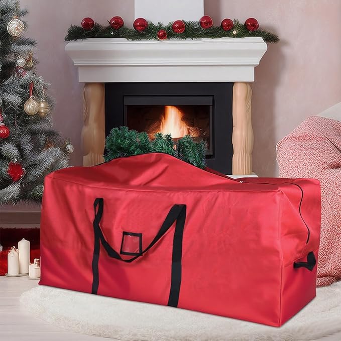 Christmas Tree Storage Bag, 600D Oxford Extra Large Moving Bags, Fits Up to 9 Ft Artificial Trees, Heavy-Duty Waterproof Christmas Decorations Storage Bags(PURE RED)