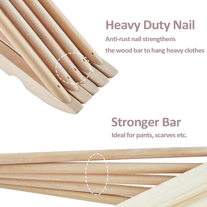 Solid Wood Hangers - 30 Pack with 360 Swivel Chrome Hook, Smooth Finish & Precisely Cut Notches, Slim Wooden Coat Hangers for Closet, Natural