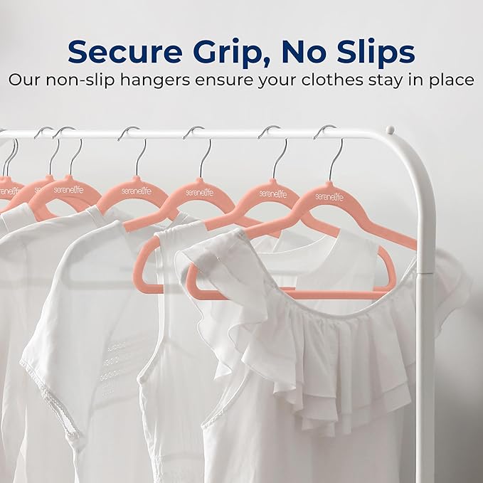 SereneLife 30 Pack Velvet Hangers – Non-Slip Clothes Hangers with Heavy Duty Design, Slim Space-Saving Coat Hangers with 360° Swivel Hook, Strong Lightweight Closet Organizer Set for Clothes (Pink)