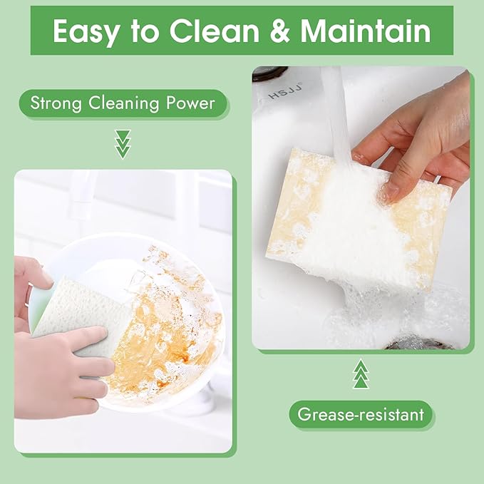 MOWPOG 12 PCS Dish Sponges Kitchen, Non Scratch Cleaning Sponge for Non Stick Cookware, Natural Compressed Cellulose Wash Scrub for Household Bathroom, Soft Washing Scrubbers (White)