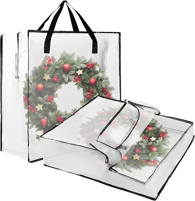 2 PCS Wreath Storage Container - 25 inch Christmas Wreath Storage Bag for Holiday Decorations, Container for Home Storage Durable Polyester with Handles