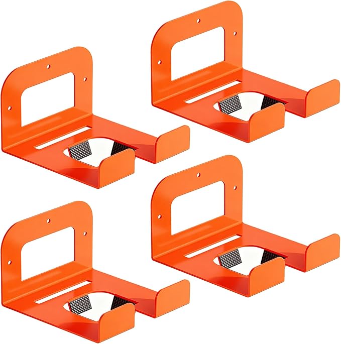 4-Pack Garage Organizer Trimmer Rack, Weed Eater Hanger, Matel Wall Hooks Weed Wacker Holder, Heavy Duty Wall Hangers for Grass Trimmer, Hedge Trimmer, Garden Tools Storage, Orange
