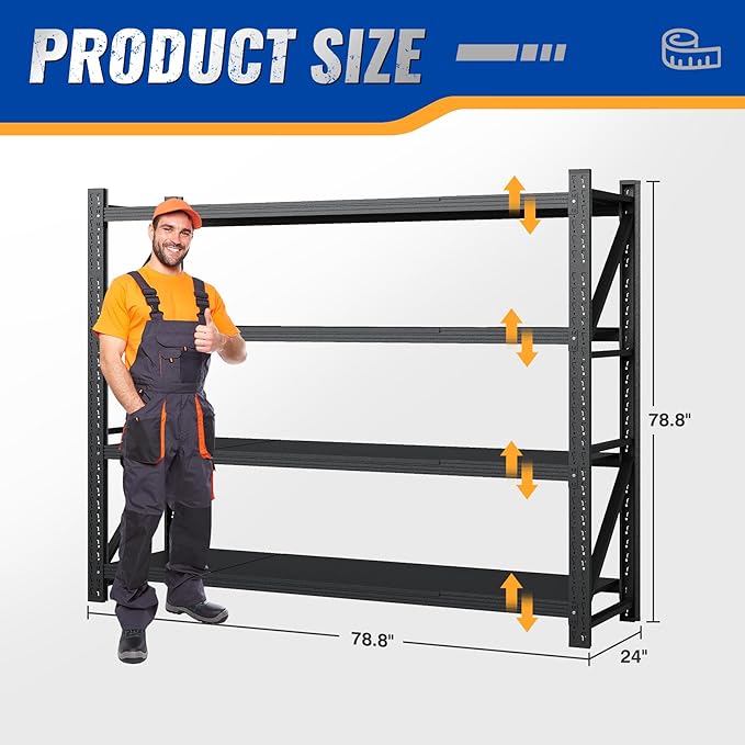 BYNSOE 78.8" W Storage Shelves 7000lbs Garage Metal Shelving Heavy Duty Garage Shelves Adjustable Storage Shelves for Industrial, Factory, (78.8" W X 24" D X 78.8" H)