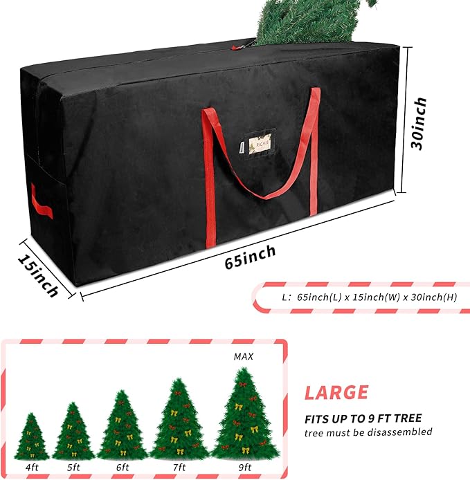 Christmas Tree Storage Bag 9 ft, Fits Up to 9 Foot Artificial Trees, 600D Oxford Tear-proof Xmas Tree Bag, Reinforced Handles & Zippered & Durable, Holiday Decoration Storage Bags, Black