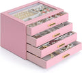 AKOZLIN Jewelry Box with Clear Lid Functional Leather Jewelry Storage Organizer Case 4 Drawers for Women Girls Necklace Ring Bracelet Earring