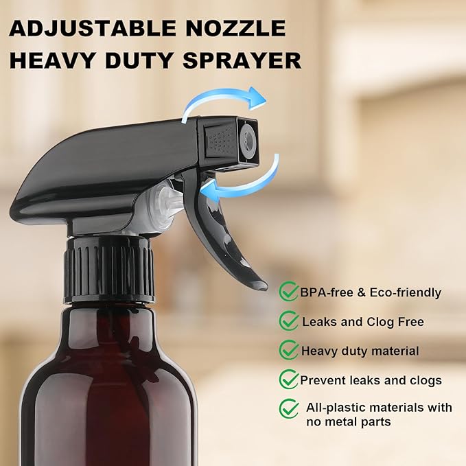 Hethyo Glass Spray Bottles 12oz Empty Spray Bottle Mist/Stream Spraying Small Refillable Containers for Hair Care, Cleaning Solutions, Plants, Essential Oils 2 Pack (Brown, 12oz)