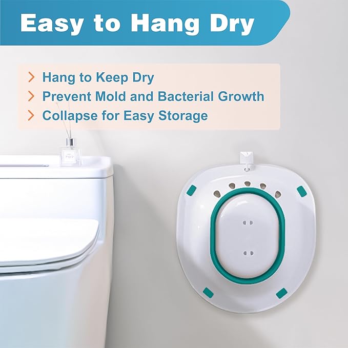 Pochik Sitz Bath for Toilet Seat Hemorrhoids and Postpartum Care, Yoni Steam Seat, Perineal Soaking, Collapsible, Flusher Hose, Drain Holes, Wider Seating Area - Green