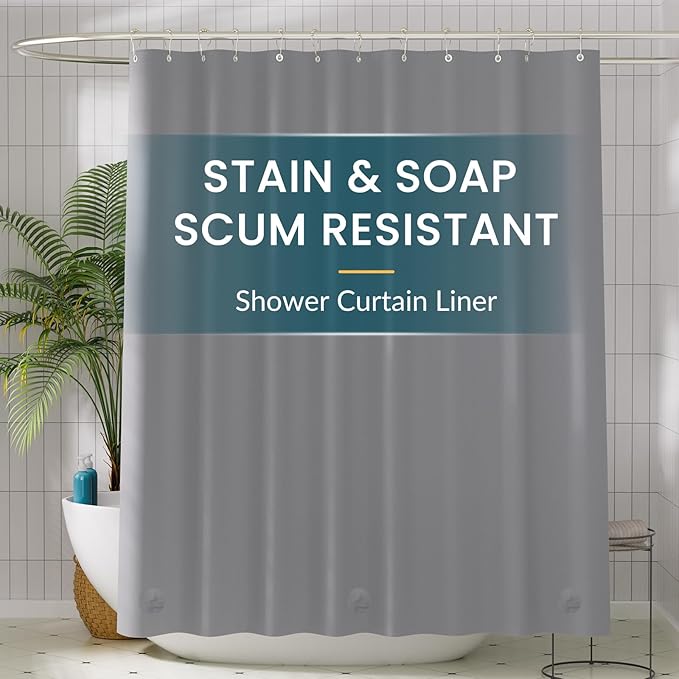 Titanker Plastic Shower Curtain Liner, 72x72 Grey Shower Liner Lightweight PEVA Shower Curtains for Bathroom, Waterproof Shower Liner with Magnets and Rustproof Grommet Holes