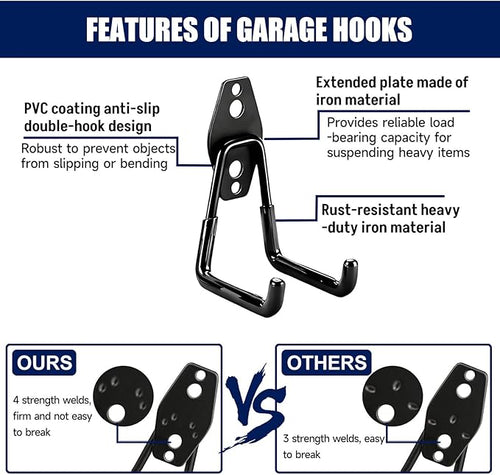 17 Pack Garage Hooks, Garage Wall Hooks with 3 Extension Cord Straps, Garage Heavy Duty Wall Mount Utility Hooks for Hanging Ladders, Garden Tools, Bikes, Hoses, Bulky Items