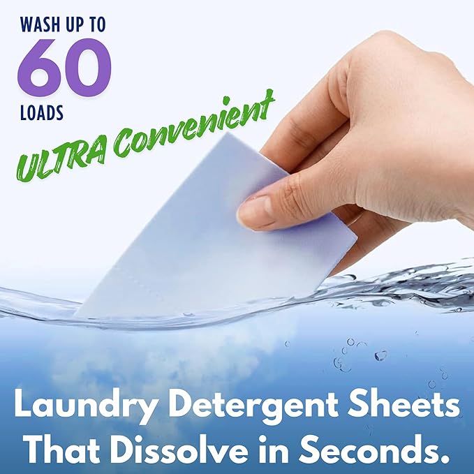 Laundry Detergent Sheets Fresh Linen Scent - 120 Loads Eco Liquidless Soap - Travel-Friendly for Hot & Cold Cycles, Tackles Tough Stains & Odors - Gentle on Skin, 60 Sheets