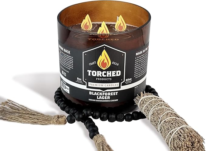 Torched Beer Scented Candles | Natural Soy Wax Candle | Blackforest Lager Scent 28 oz | Makes a Great Gift for Men, Beer Lovers, and Collectors | Bar Man-Cave Decor and Accessories