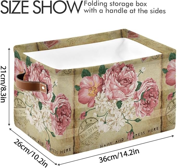 ALAZA Vintage Shabby Chic Rose Floral Foldable Storage Box Storage Basket Organizer Bins with Handles for Shelf Closet Living Room Bedroom Home Office 1 Pack