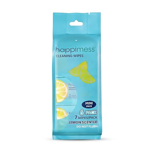 happimess WPE1005A On-the-Go Multi-Surface Cleaning Wipes, Lemon Scented Travel Wipes, 6 Mini Packs, 7 Wipes Per Pack (42 Total Wipes)