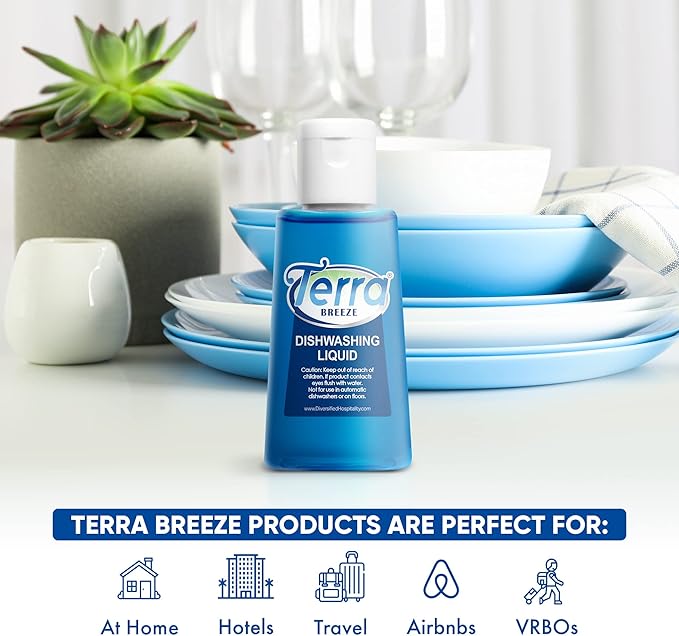 Terra Breeze Tiny Dish Soap Detergent | For Use in Vacation Rentals and Extended Stay Hotels | 1.6 oz (Case of 50)