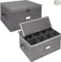popoly Stemware Storage Containers (2 pack), Wine Glass Storage Box with Dividers for Glassware or Crystal, Holds 12 Red or White Wine Glasses, Hard Top and Stackable (Grey)