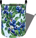 Fresh Blueberry and Green Leaves Laundry Basket with Handles, 19.7"x15.7" Clothes Foldable Laundry Hamper Organizer for Dorm Nursery Bedroom Bathroom Decor, Toy Storage Bin for Kids