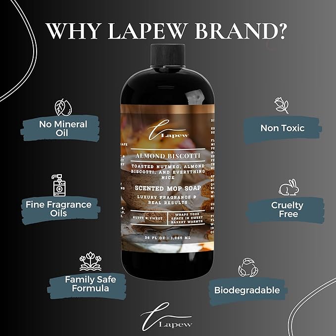 Lapew Almond Biscotti Scented Mop Soap Concentrate 36 oz | Premium Fragranced Floor Cleaner | Streak-Free | Hard Floor Cleaning Solution | Eco Friendly | Made in USA (Nutmeg & Spice)