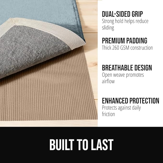 GORILLA GRIP Premium Dual Sided Extra Thick 2x10 Rug Gripper Pad for Hardwood Floors, Breathable Slip Resistant Pad Grips Under Carpet Area Rugs for Hard Surface Floor Protection, Easy Trim Mats Beige