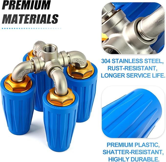 MEANLIN 4-in-1 Turbo Nozzle Pressure Washer Tip, 4000 PSI, 2.0 Orifice, 8-12 GPM, 360° Rotating Turbo Nozzle with 1/4" Quick Connector for Pressure Washer