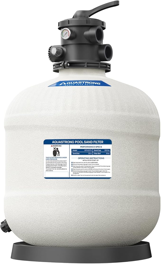 Aquastrong Sand Filter System with 6-Way Valve, Top-Mount Valve Pool Sand Filter, 22in Pool Filter Fits all Inground Pools Up to 34000 Gallons