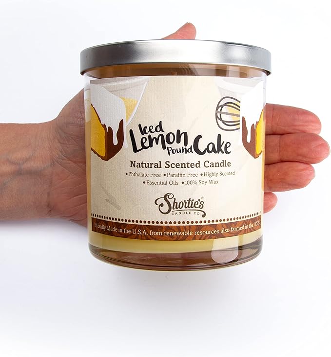 Iced Lemon Pound Cake Scented Natural Soy Candle, Essential Fragrance Oils, 100% Soy, Phthalate & Paraben Free, Clean Burning, 9 Oz.