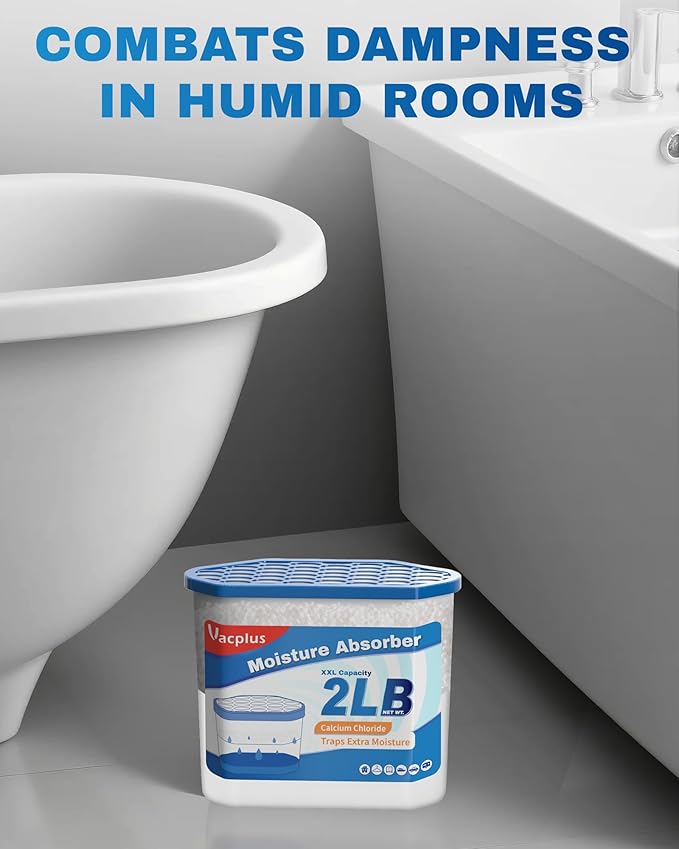 Vacplus Moisture Absorber Buckets – Large Capacity Dehumidifier and Humidity Absorber for Closet, Basement, Bathroom, RV, and Storage Areas, Unscented, 2 lbs, 6 Pack