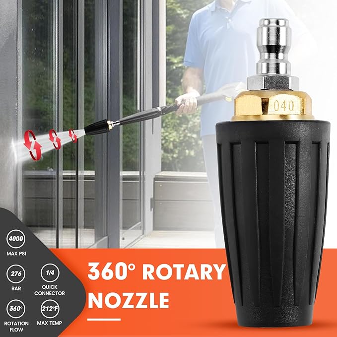 Qimshemi Pressure Washer Tips Rotating Turbo Nozzle, 4000PSI Max Power Washer Accessories Parts, with 7pcs Spray Jet Nozzles Kit Attachment&1/4 IN Quick Connector, for Cleaning Concrete, Brick Surface