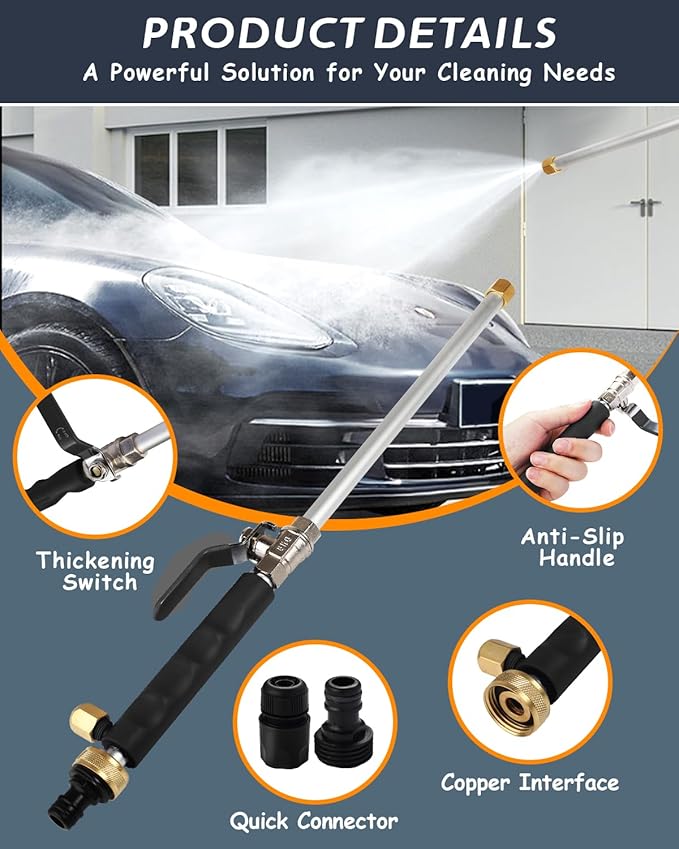 Rerennco Upgraded Jet Nozzle for Garden Hose Power Washer Wand Hydro Jet High Pressure Washer Tools with 2 Different Nozzles and Hose Quick Connectors