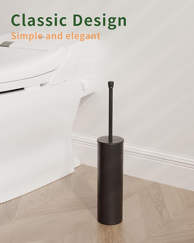 WZKALY Toilet Brush and Holder Set, Toilet Bowl Brush for Bathroom with Long Handle, Stainless Steel Toilet Cleaner Brush with Durable Scrubbing Bristles,Splash-Proof (Matte Black)