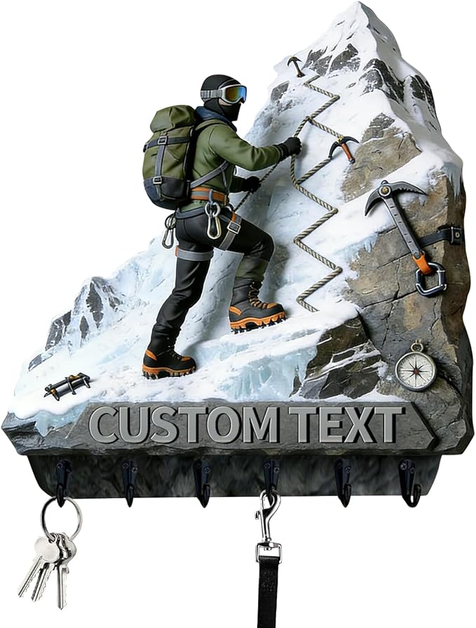 Custom 2D Flat Print Mountaineer Themed Wall Hooks for Mountaineering Enthusiasts Men Women Personalized Name Mountain Theme Key Holder Mountain Theme Key Rack for Living Room Hallway Office Bedroom