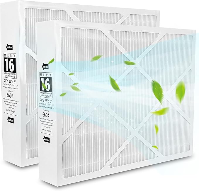 （2 Pack）Y6604 MERV16（20x26x5 Inche） Furnace Replacement Filter Compatible with Lennox 6604 PureAir& PCO3-20-16 Air Purifier Cleaner Purification Systems