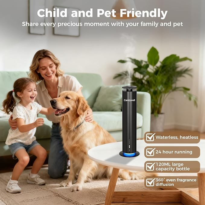 Waterless Scent Diffuser - Essential Oil Diffuser for Home & Office, 1500 Sq Ft Coverage, Remote & APP Control, Quiet Operation with Ambient Lighting, Child & Pet Friendly, 4 Fl Oz Capacity