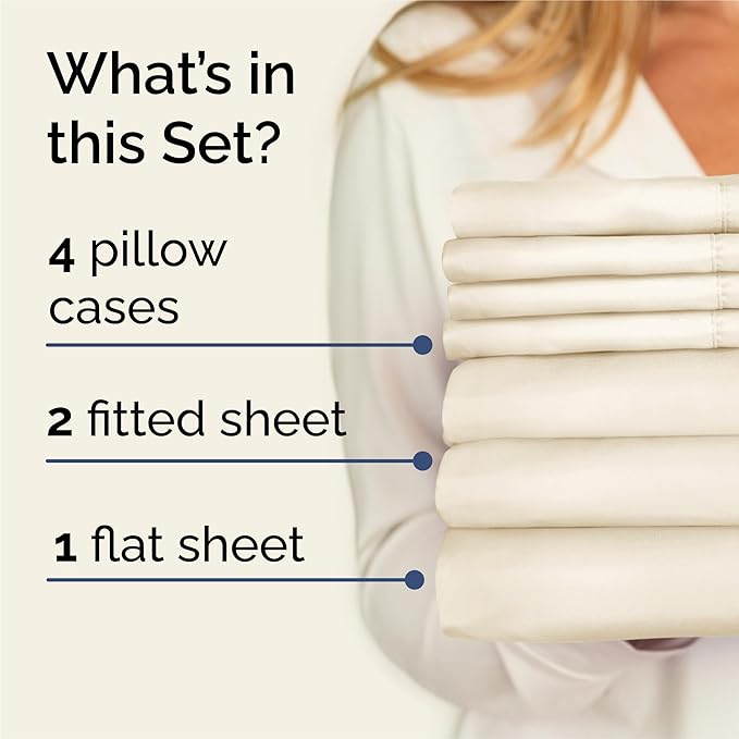 Split King 7 Piece Sheet Set - Comfy Breathable & Cooling - Soft Hotel Luxury Bedding Set with 8-16 Inch Deep Pockets - 1 Flat & 2 Fitted Sheet & 4 Pillowcases - Wrinkle Free & Easy Care - Off White