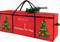 Christmas Tree Bags Storage 7.5 Ft Christmas Tree Storage Bag, Reusable Heavy Duty 600D Oxford Santa Tree Box/Container/Holder for Large Artificial Xmas Tree/Holiday Trees Red(60X18X25in)