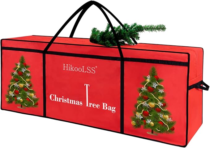 Christmas Tree Bags Storage 7.5 Ft Christmas Tree Storage Bag, Reusable Heavy Duty 600D Oxford Santa Tree Box/Container/Holder for Large Artificial Xmas Tree/Holiday Trees Red(60X18X25in)