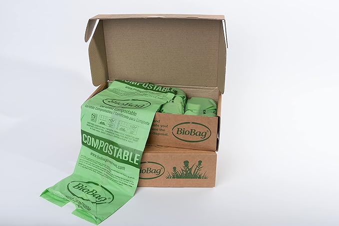 2.6 Gallon Compostable Bags with Handles by BioBag, 150 Count, BPI Certified, Meets ASTM D6400 Standards, Made in USA, Easy-Carry Kitchen Bin Liners