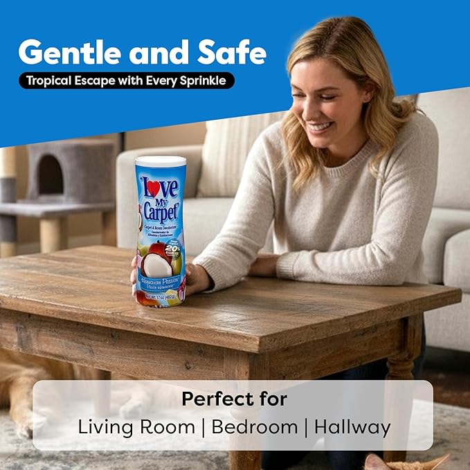 6 Love My Carpet | Carpet Deodorizer & Freshener Powder | 17 oz Pet Odor Eliminator for Strong Odor & Pet Urine | HAWAIIAN PASSION | Safe for Homes with Pets
