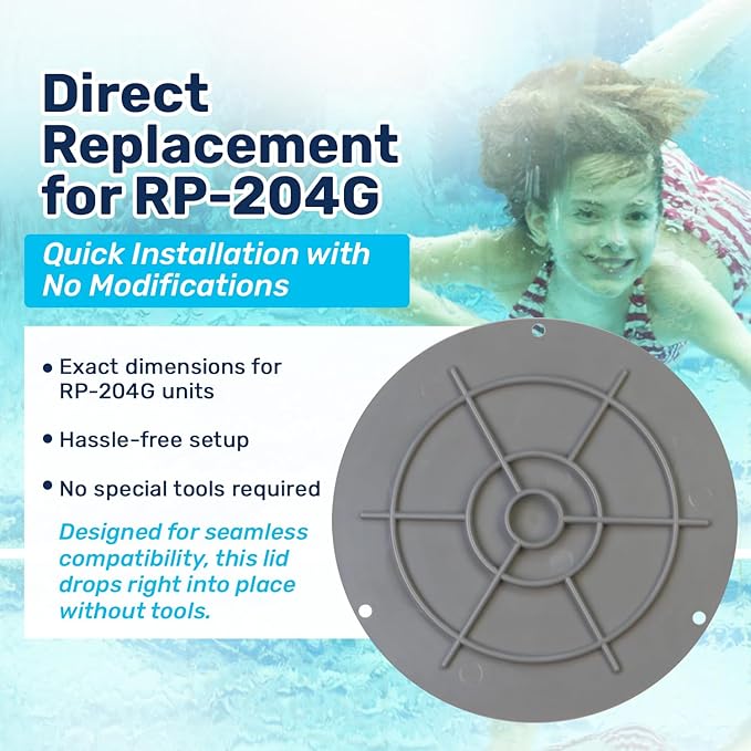 RV204G 7-1/6" Pool Miser Grey Autofill Lid | Water Leveler Lid | Direct Replacement for RP-204G | Essential Pool Maintenance Accessory (Grey)