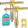 ALFLOD 2PACK 10-Inch Golden All-Purpose Shower Squeegee for Shower Doors, Bath Linen Sets, Tile Shower Walls, Bathroom, Window, Glass and Car Windshield, Mirrors and Kitchen-Stainless Steel