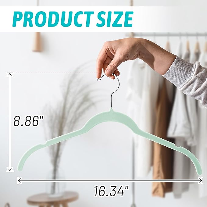 SIshynio 30 Pack Velvet Hangers – Non-Slip Slim Clothes Hangers with 360° Swivel Hook, Space-Saving Flocked Shirt Hangers for Coats, Dresses, Blouses, Suits(Green)