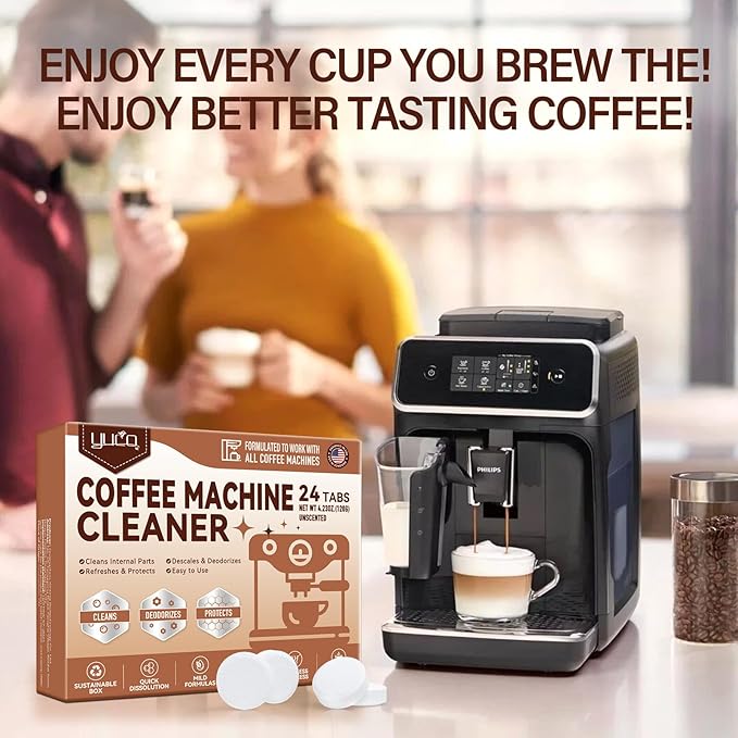 YCUO Coffee Machine Cleaner Descaler Tablets-24 Count Coffee Maker Cleaner Tablets Compatible with Breville,Nespresso,Keurig,Ninja,Philips,Miele,Delonghi&more,Descale Drip Coffe And Espresso Machines