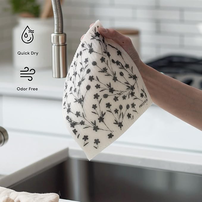 RECYCO Swedish Dishcloths for Kitchen | 5 Pack Geometric Washable Dish Rags | Cellulose Reusable Cleaning Paper Towels | Absorbent Counter Dish Cloth Sponge Kitchen Wipes, 8" L x 7" W