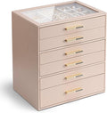 Vlando 6 Layer Jewelry Box for Women, Glass Lid Jewelry Organizer with 6 Drawers for Necklaces Rings Earrings Bracelets - Toffee