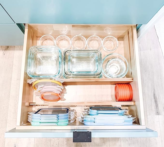 Lipper International 8897 Bamboo Wood Custom Fit Adjustable Deep Kitchen Drawer Dividers, Set of 2