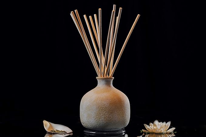 Blueme Balance Diffuser | White Lotus & Tea | 5.92 Fl Oz - Refillable Wellness Diffuser, Contains Essential Oil, Sustainable, Hand Finished, Premium, Luxury Ceramic, Natural Rattan Reeds, | Small