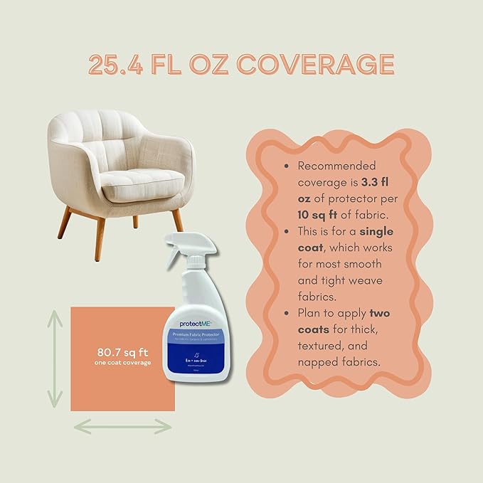 protectME Fabric Protector and Stain Resistant Spray - Upholstery Fabric Spray for Stain Guard for Carpet, Shoes, Couch, Sofa - Non Toxic Water Based Furniture Protector - 25.4 Fl. Oz.