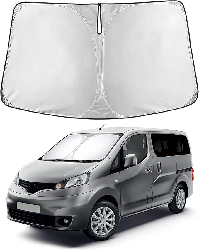 EcoNour Windshield Sunshade for Nissan NV200 2014–2021 | Custom Fit Front Window Sun Shade | Blocks Harmful UV Rays & Reduces Heat | Foldable Sun Visor with Storage Pouch