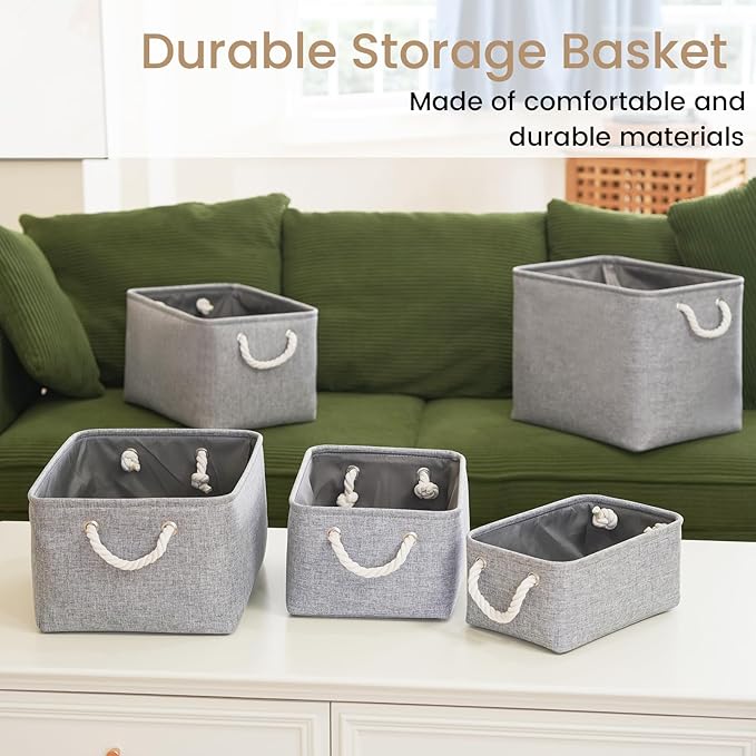 Storage Baskets for Shelves 13.8x9.8x6.7 Inch, Foldable Fabric Storage Bins with Handles, Small Storage Baskets for Organizing Closet, Office, Home Organization (3-Pack, Gray)
