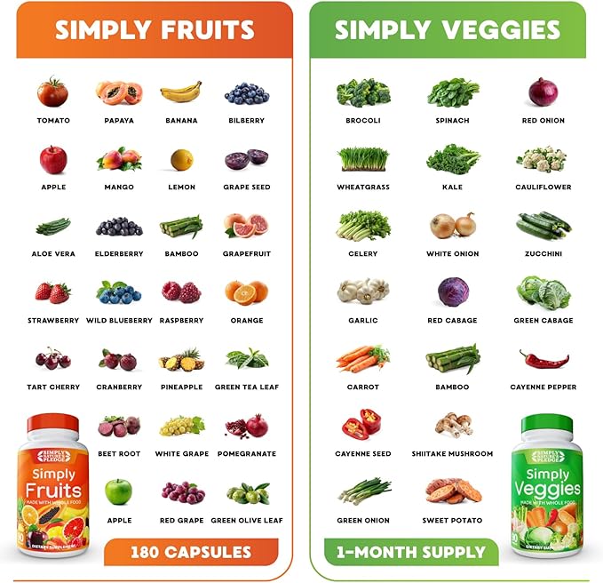 Simply Nature's Pledge - Packed with Over 40 Different Fruits & Vegetables - Made with Whole Food Superfoods - with High Beta Carotene – 100% Soy Free - 90 Count (Pack of 2)