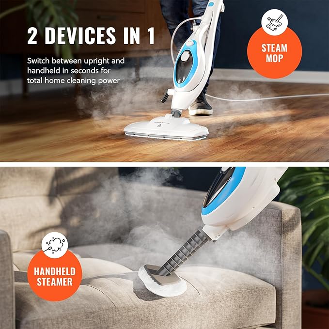 PurSteam 10-in-1 Steam Mop, Floor Steamer with Detachable Handheld Steam Cleaner for Tile, Hardwood Floors